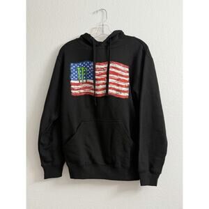Monster Energy Hoodie Black American Flag Pullover Sweatshirt Logo Size XS